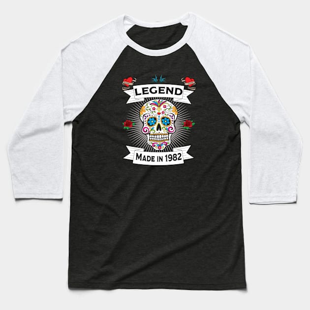41st Birthday - Sugar Skull Legend Made In 1982 Baseball T-Shirt by Kudostees